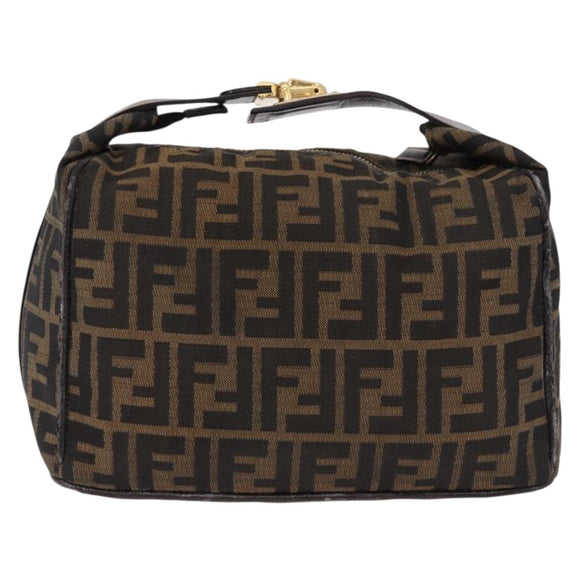 FENDI Zucca Canvas Vanity Hand Bag Brown Gold Auth 191739