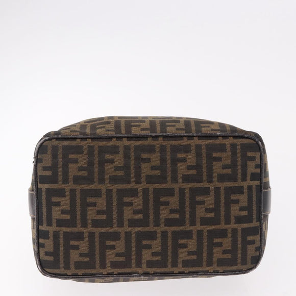 FENDI Zucca Canvas Vanity Hand Bag Brown Gold Auth 191739