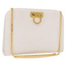 Salvatore Ferragamo Gancini Chain Shoulder Bag Leather White Gold Auth 191748-1