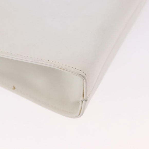 Salvatore Ferragamo Gancini Chain Shoulder Bag Leather White Gold Auth 191748