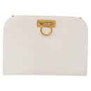 Salvatore Ferragamo Gancini Chain Shoulder Bag Leather White Gold Auth 191748-13