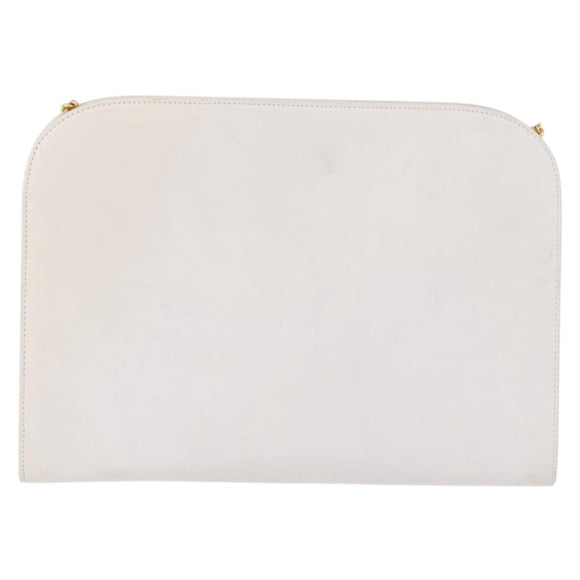 Salvatore Ferragamo Gancini Chain Shoulder Bag Leather White Gold Auth 191748