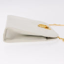 Salvatore Ferragamo Gancini Chain Shoulder Bag Leather White Gold Auth 191748-4