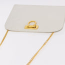 Salvatore Ferragamo Gancini Chain Shoulder Bag Leather White Gold Auth 191748-7