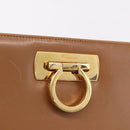 Salvatore Ferragamo Gancini Chain Shoulder Bag Leather Brown Gold Auth 191749-17