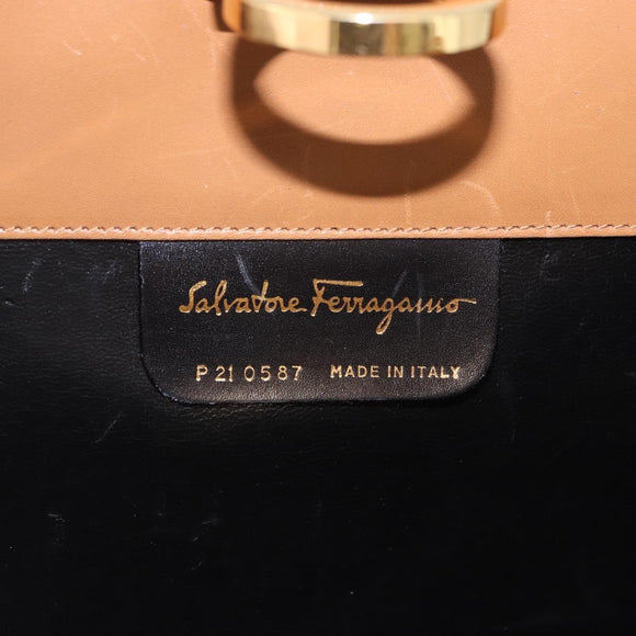 Salvatore Ferragamo Gancini Chain Shoulder Bag Leather Brown Gold Auth 191749