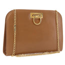 Salvatore Ferragamo Gancini Chain Shoulder Bag Leather Brown Gold Auth 191749-1