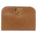 Salvatore Ferragamo Gancini Chain Shoulder Bag Leather Brown Gold Auth 191749-13