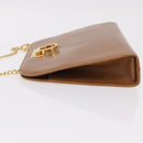 Salvatore Ferragamo Gancini Chain Shoulder Bag Leather Brown Gold Auth 191749-4