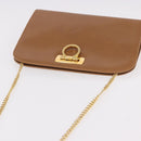 Salvatore Ferragamo Gancini Chain Shoulder Bag Leather Brown Gold Auth 191749-6