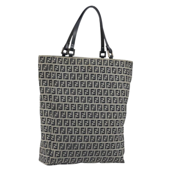 FENDI Zucchino Canvas Hand Bag Navy Silver Auth 191751V