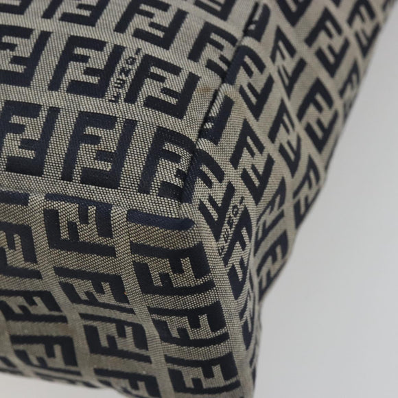 FENDI Zucchino Canvas Hand Bag Navy Silver Auth 191751V