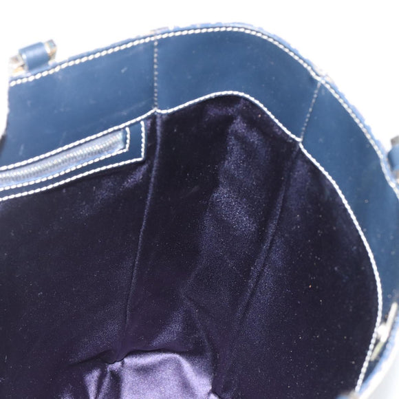 FENDI Zucchino Canvas Hand Bag Navy Silver Auth 191751V