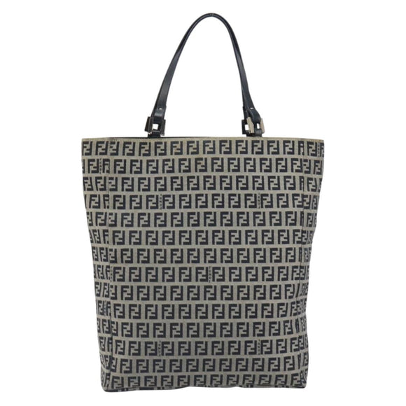 FENDI Zucchino Canvas Hand Bag Navy Silver Auth 191751V