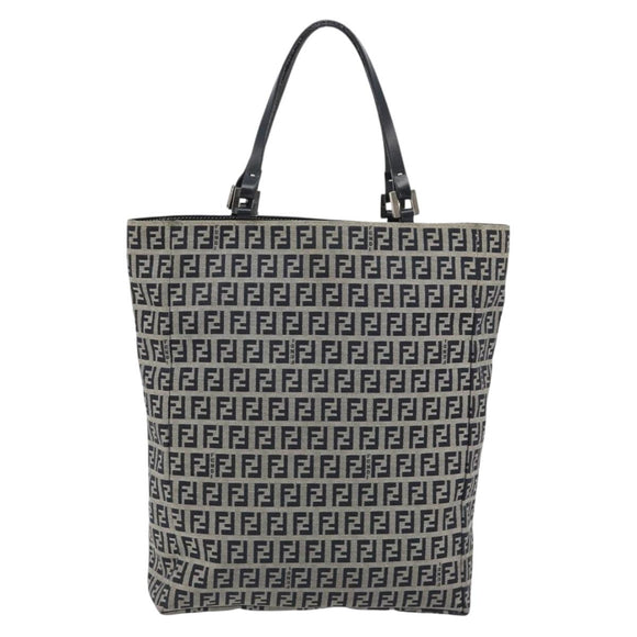 FENDI Zucchino Canvas Hand Bag Navy Silver Auth 191751V