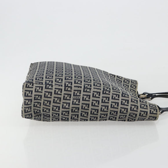 FENDI Zucchino Canvas Hand Bag Navy Silver Auth 191751V