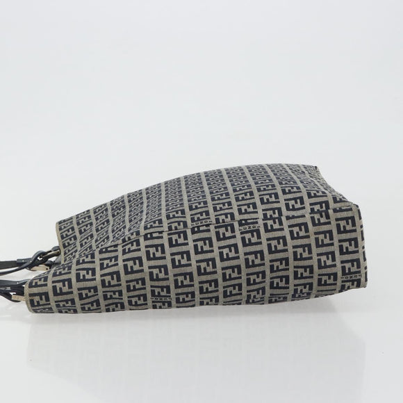 FENDI Zucchino Canvas Hand Bag Navy Silver Auth 191751V