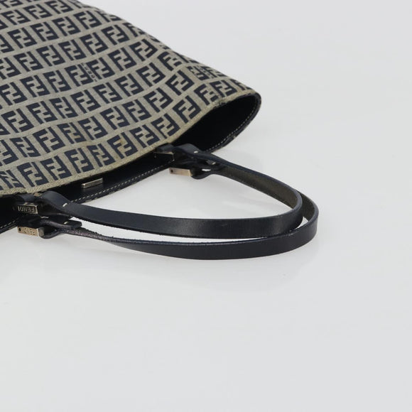 FENDI Zucchino Canvas Hand Bag Navy Silver Auth 191751V