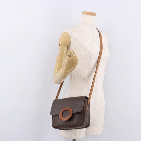 CELINE Macadam Circle Shoulder Bag PVC Brown Gold Tone Auth 191752