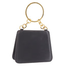 Salvatore Ferragamo Metal Hand Bag Leather Gray Gold Tone Auth 191753A-1