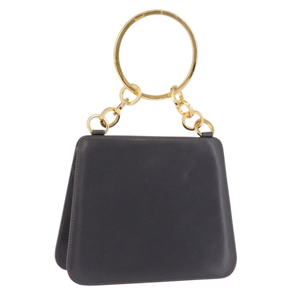 Salvatore Ferragamo Metal Hand Bag Leather Gray Gold Tone Auth 191753A