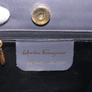 Salvatore Ferragamo Metal Hand Bag Leather Gray Gold Tone Auth 191753A-14