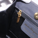Salvatore Ferragamo Metal Hand Bag Leather Gray Gold Tone Auth 191753A-18