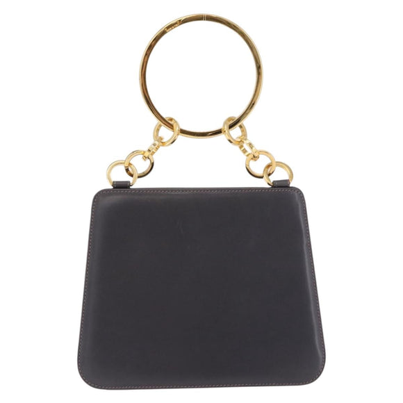 Salvatore Ferragamo Metal Hand Bag Leather Gray Gold Tone Auth 191753A