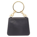 Salvatore Ferragamo Metal Hand Bag Leather Gray Gold Tone Auth 191753A-3