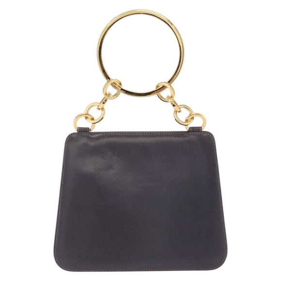 Salvatore Ferragamo Metal Hand Bag Leather Gray Gold Tone Auth 191753A
