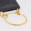 Salvatore Ferragamo Metal Hand Bag Leather Gray Gold Tone Auth 191753A-7