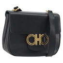 Salvatore Ferragamo Gancini Shoulder Bag Leather Black Gold Tone Auth 191754V-1