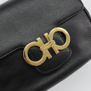 Salvatore Ferragamo Gancini Shoulder Bag Leather Black Gold Tone Auth 191754V-17