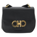 Salvatore Ferragamo Gancini Shoulder Bag Leather Black Gold Tone Auth 191754V-13
