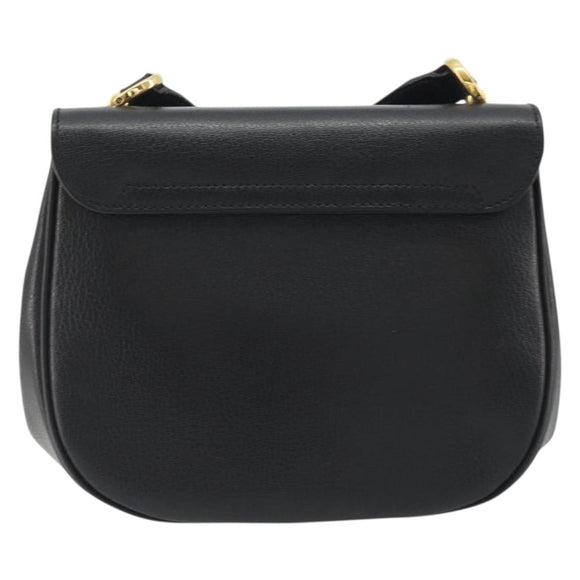 Salvatore Ferragamo Gancini Shoulder Bag Leather Black Gold Tone Auth 191754V