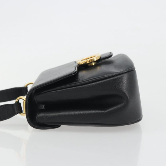 Salvatore Ferragamo Gancini Shoulder Bag Leather Black Gold Tone Auth 191754V
