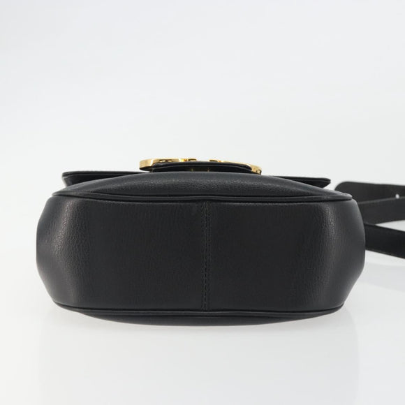 Salvatore Ferragamo Gancini Shoulder Bag Leather Black Gold Tone Auth 191754V