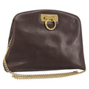 Salvatore Ferragamo Gancini Chain Shoulder Bag Leather Brown Gold Auth 191763-1