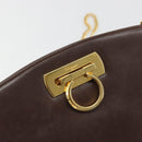 Salvatore Ferragamo Gancini Chain Shoulder Bag Leather Brown Gold Auth 191763-17