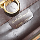 Salvatore Ferragamo Gancini Chain Shoulder Bag Leather Brown Gold Auth 191763-12