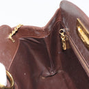 Salvatore Ferragamo Gancini Chain Shoulder Bag Leather Brown Gold Auth 191763-18