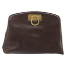 Salvatore Ferragamo Gancini Chain Shoulder Bag Leather Brown Gold Auth 191763-13