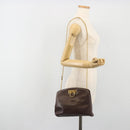 Salvatore Ferragamo Gancini Chain Shoulder Bag Leather Brown Gold Auth 191763-21
