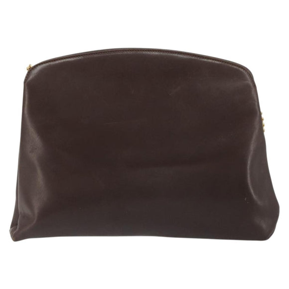 Salvatore Ferragamo Gancini Chain Shoulder Bag Leather Brown Gold Auth 191763