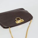 Salvatore Ferragamo Gancini Chain Shoulder Bag Leather Brown Gold Auth 191763-6