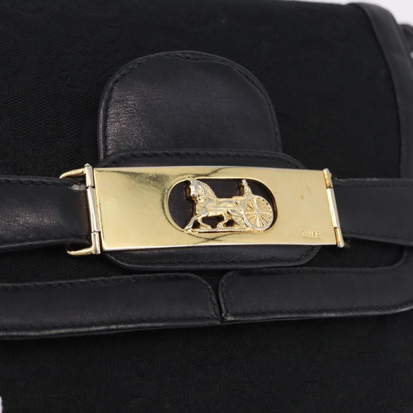 CELINE C Saluki Horse Carriage Shoulder Bag Black Gold Tone Auth 191767A