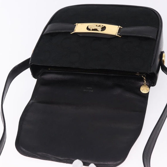 CELINE C Saluki Horse Carriage Shoulder Bag Black Gold Tone Auth 191767A
