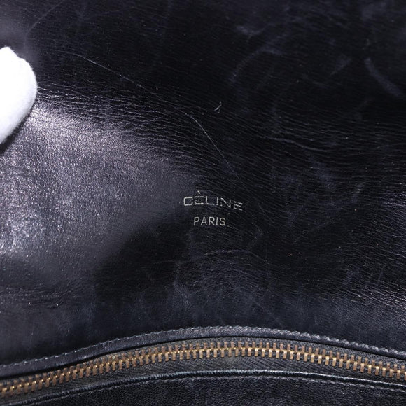 CELINE C Saluki Horse Carriage Shoulder Bag Black Gold Tone Auth 191767A