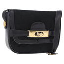 CELINE C Saluki Horse Carriage Shoulder Bag Black Gold Tone Auth 191767A-1