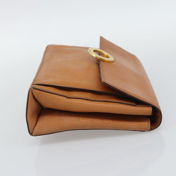 CELINE Circle Shoulder Bag Leather Brown Gold Tone Auth 191769